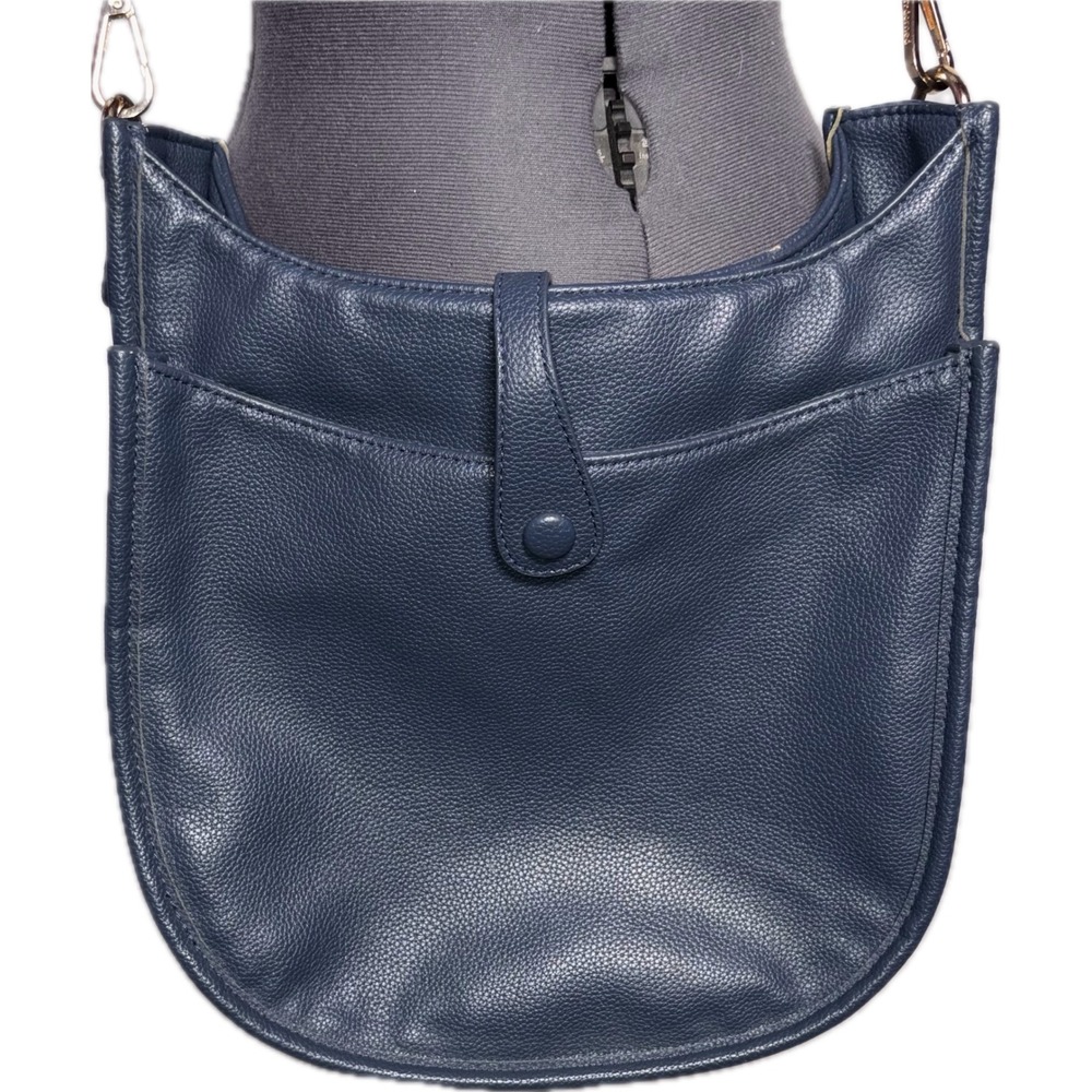 Ah-Dorned Navy Pebbled Vegan Leather Crossbody Messenger Bag Bee Strap